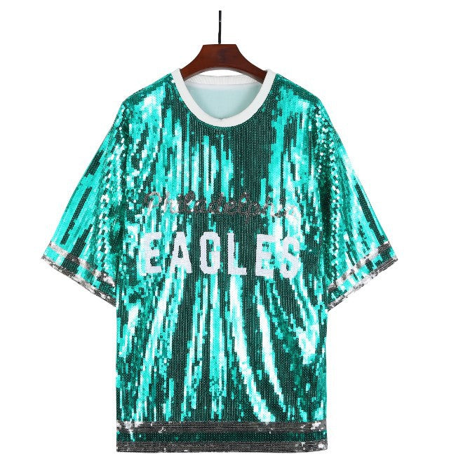 Sequin shirt cheerleaders jersey sequin t-shirt