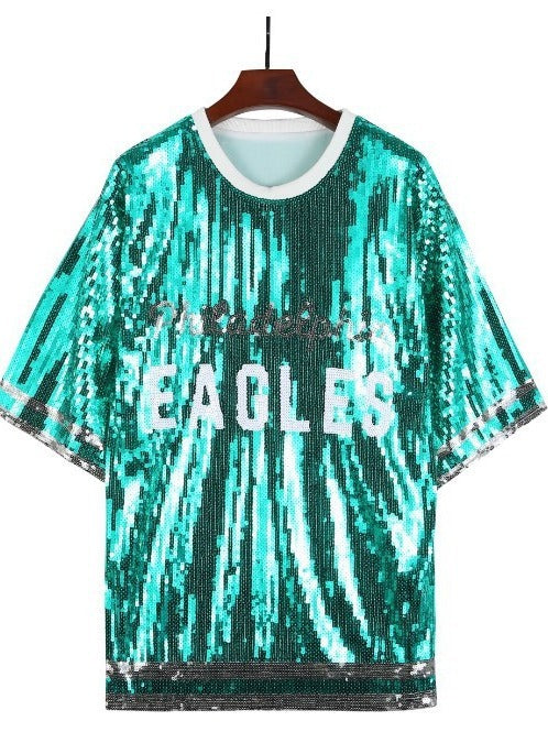 Sequin shirt cheerleaders jersey sequin t-shirt